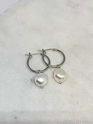 Pearl Hoop Earrings - Silver