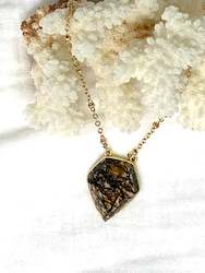 Crystal Necklaces: Rhodonite Shield Necklace