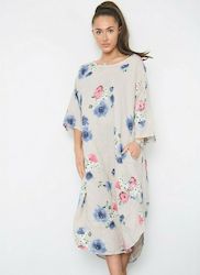 Linen Dresses: FRANCESCA-Rose Posy COCOON Dress