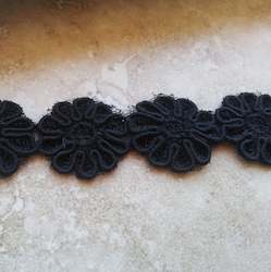 Leather good: Black Flower Trim - Per Meter