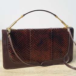 Vintage Bag - Brown Snake Skin & Leather Clutch