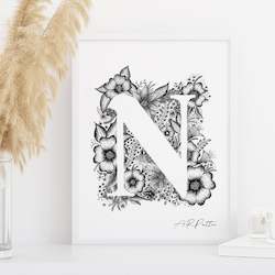 N - Floral Letter Illustration