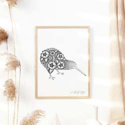 Kiwi Bird Floral Illustration