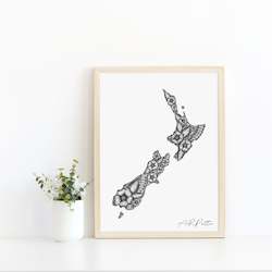 New Zealand Collection: NZ Map Floral Illustration
