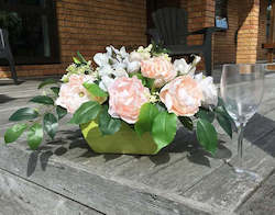 Gorgeous Peach & White in Green Trough - Paper Flowers (Faux)