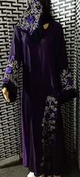 Clothing: Dark purple embroidery abaya E14