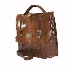 3 Way Satchel. Brown and White Calf on Classic Brown 1