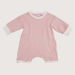 Baby wear: Wide Ribbed Contrast Playsuit - Bisque