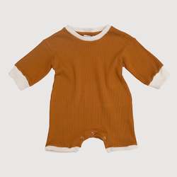 Wide Ribbed Contrast Playsuit - Ochre