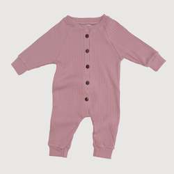 Baby wear: Wide Ribbed Raglan Jumpsuit - Mauve