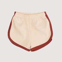 Retro Ribbed Shorts - Oatmeal with Rust Binds