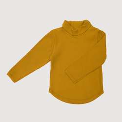 Mock Neck Ribbed Long Sleeve Top - Gold