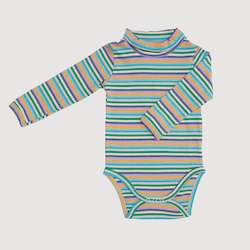 Baby wear: Mock Neck Ribbed Long Sleeve Bodysuit - Blue Stripes