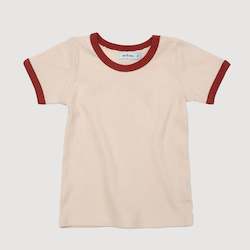 Retro Ringer Ribbed Tee - Light Oatmeal with Rust Binds