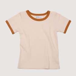 Retro Ringer Ribbed Tee - Oatmeal with Mustard Binds