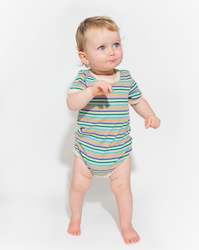 Baby wear: Retro Ringer Ribbed Bodysuit - Blue Stripes