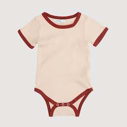 Retro Ringer Ribbed Bodysuit - Oatmeal with Rust Binds