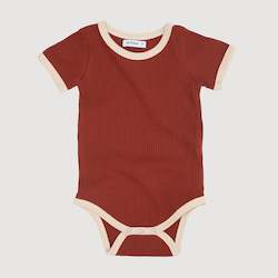 Baby wear: Retro Ringer Ribbed Bodysuit - Rust
