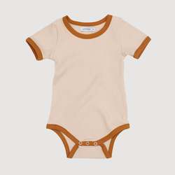 Retro Ringer Ribbed Bodysuit - Oatmeal with Mustard Binds