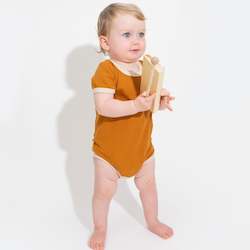 Baby wear: Retro Ringer Ribbed Bodysuit - Mustard
