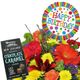 Birthday bouquet, helium balloon, chocolates package