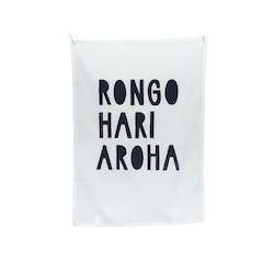 Graphic design service - for advertising: Teatowel - Rongo, Hari, Aroha (Peace, Joy, Love)