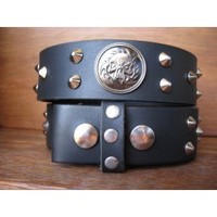 Clothing accessories: Black Leather Belt Studded Ghost Rider Skulls Made