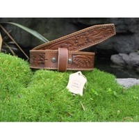 Leather Belt Carved Western Chocolate Brown
