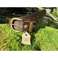 Brown Leather Belt, Antique Brass Buckle And Keeper