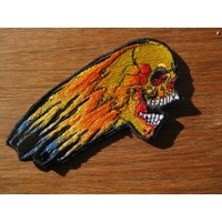 Blue Flaming Skull Embroidered Patch