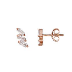 BIANC - Sterling Silver & Rose Gold Plate Cubic Zirconia 'Creeper' Earrings