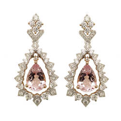 Jewellery mfg: 18ct White & Rose Gold Morganite & Diamond Earrings