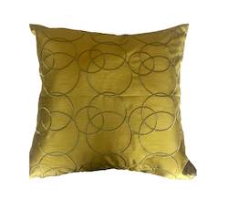 Green Embroidered Faux Silk Circles Cushion