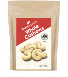 Health food wholesaling: Organic Cashews, Whole - 250g