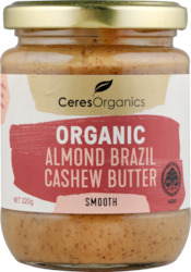 Health food wholesaling: Organic Almond Brazil Cashew Butter, Smooth - 220g
