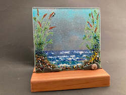 Seascapes: Seascape and flowers 14cm base by 14cm high