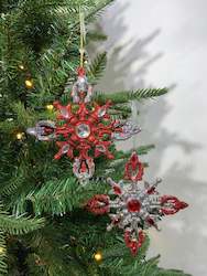 Silver: Red & Silver Glitter Snowflake Ornament