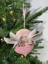 Shelf Sitter: "Our First Christmas Together" Dove With Heart Ornament