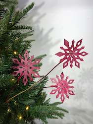 Red Wooden Snowflake Pick