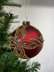 Ornaments: Red Bauble with Elegant Diamond Design