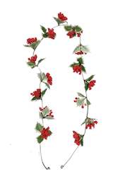 Wreaths: 6ft Green Holly Garland w/ Red Berries