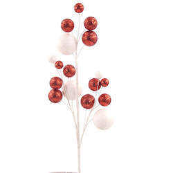 Ribbon Picks Florals: Red & White Glitter Ball Pick