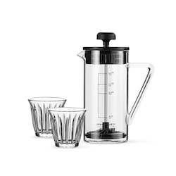 Coffee: French Press Set with 2 Glass Cups Clear Scale Coffee Brewer 450ml Hot&Cold Resistant Glasses 130ml