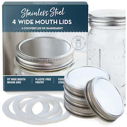 Stainless Steel Jar Lids for Wide Mouth Glass Jars - Set of 4