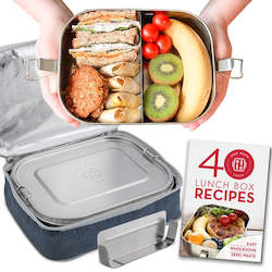 Stainless Steel Lunch Box (1400ml) Recipe Book + Lunch Bag