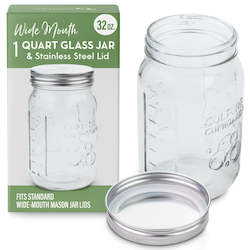 Glass Jars and Stainless Steel Lids - Pack of 12 (950ml)