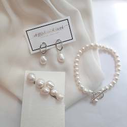 Traci - white cultured freshwater pearls, hoop earring SETS