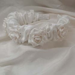 Jewellery manufacturing: Nell - polymer clay roses and bridal satin scrunchie headband