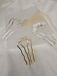 Jewellery manufacturing: Eden - freshwater pearls or polymer clay flowers U shaped hair pins