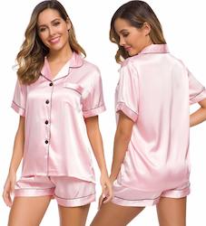 Ice cream manufacturing: Womens Silk Satin Pajamas Set Two-piece Pj Sets Sleepwear Loungewear Button-Down Pj Sets